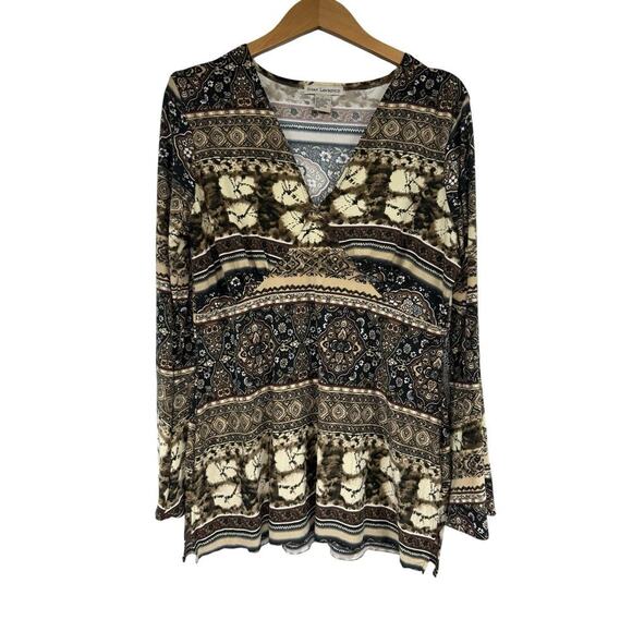 Susan Lawrence Babydoll Style Belle Sleeve Patterned Top Womens Large - Picture 1 of 9